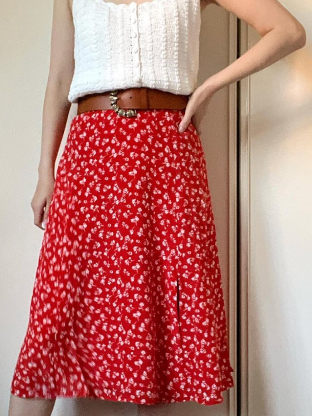 Sezane Tabata Skirt in Coral Mini Flowers, Size 6